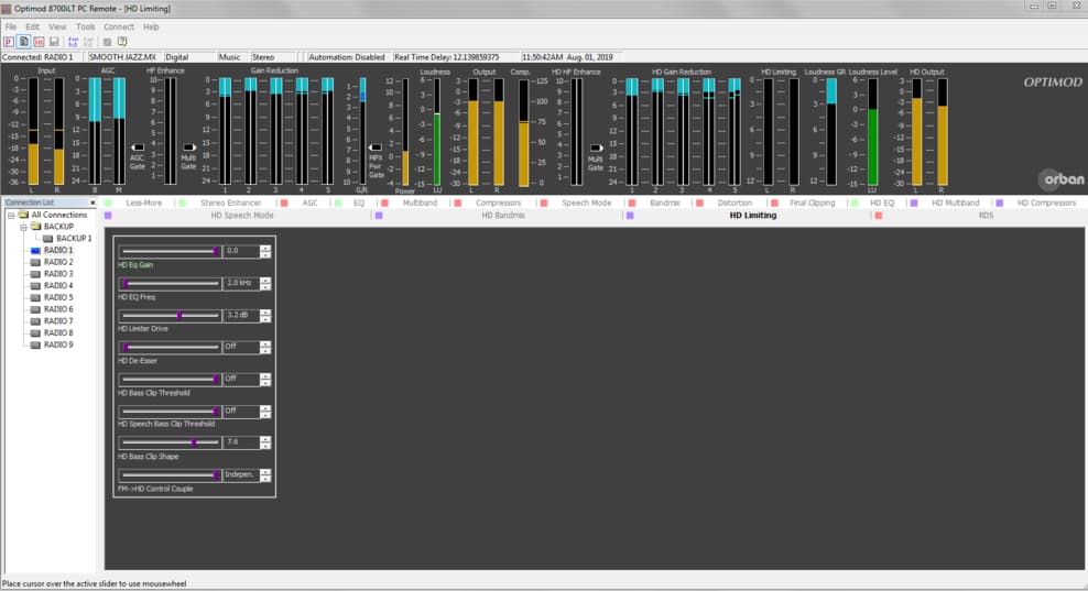 Orban OPTIMOD 8600Si audio processor, monitor view