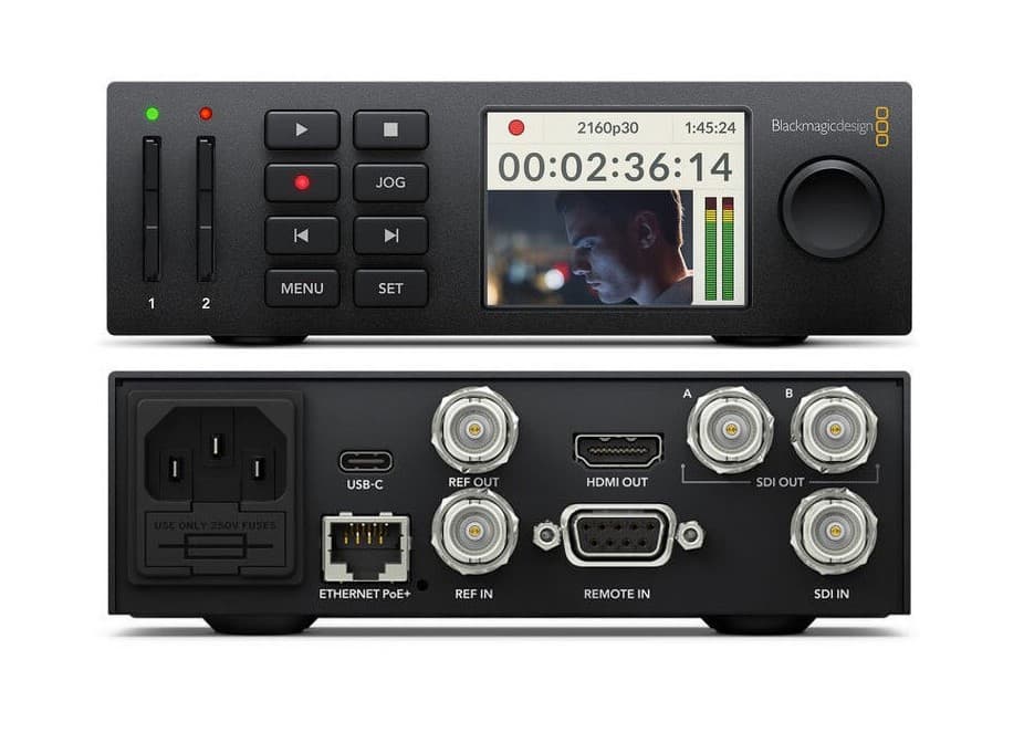 Blackmagic Design Hyperdeck Studio HD Mini video recorder, front and back
