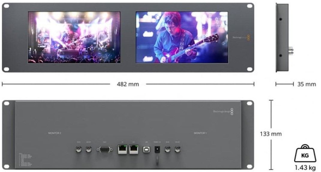 SmartView Duo Monitors by Blackmagic Design, front & rear views