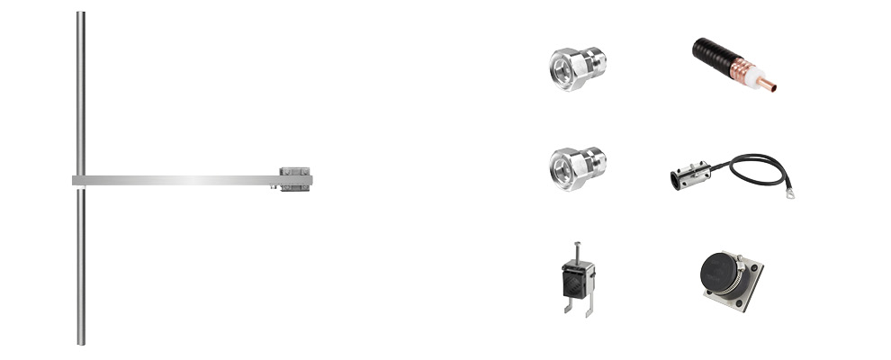 Complete Package composed by: 716 Bay Dipole FM Antenna - Wide Band - Stainless, 30 meters of 1/2 inch Coaxial Cable with connectors, grounding kit, hanging kit, Hoisting Grip and Wall/Roof Thru kit. 7/16 Input Connector - Max Power: 2500W - Gain: 2dBd