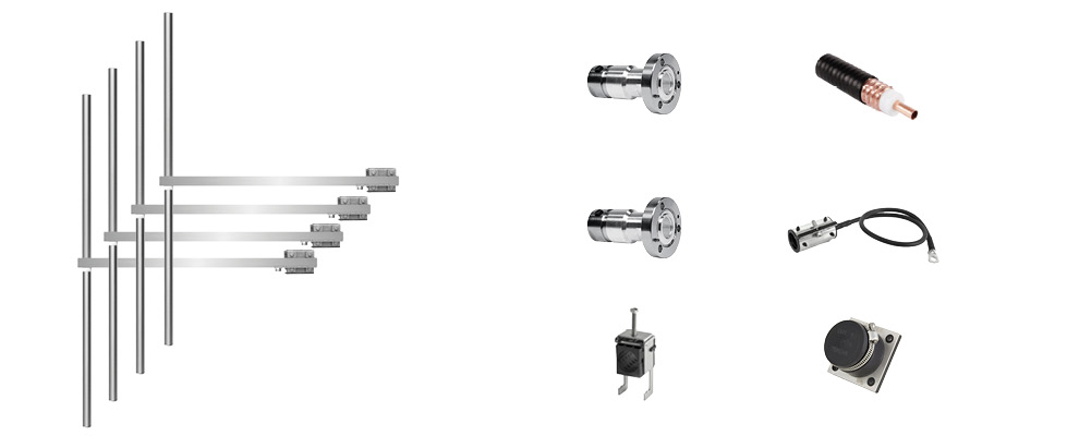 Complete Package composed by: 4 Bay Dipole FM Antenna - Wide Band - Stainless, 30 meters of 7/8 inch Coaxial Cable with connectors, grounding kit, hanging kit, Hoisting Grip and Wall/Roof Thru kit. 7/8 Input Connector - Max Power: 6kW - Gain: 8dBd