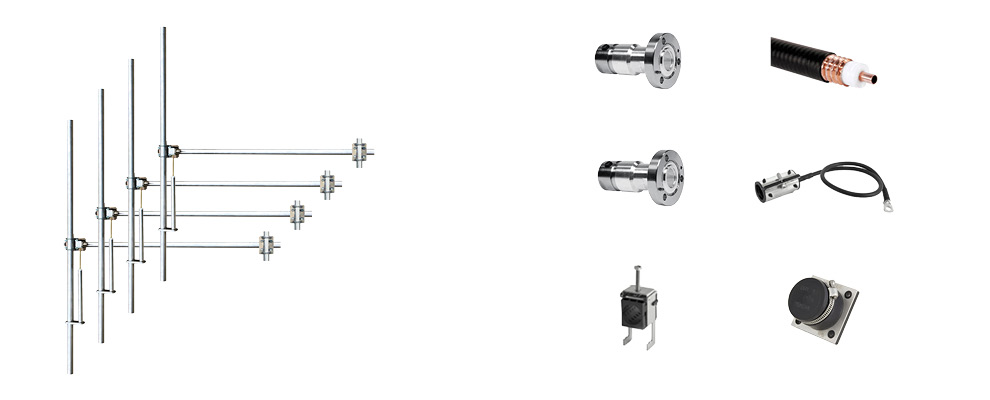 Complete Package composed by: 4 Bays Dipole FM Antenna - Wide Band - Aluminum, 30 meters of 7/8  inch Coaxial Cable with connectors, grounding kit, hanging kit, Hoisting Grip and Wall/Roof Thru kit. 7/8Input Connector - Max Power: 5kW - Gain: 11dBd