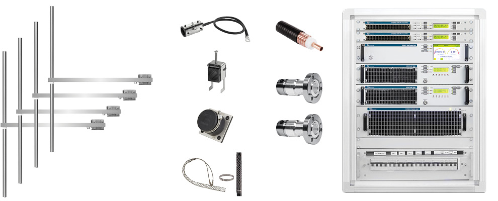 Package  4kW FM Transmitter with 4 Bay Dipole FM Antenna and Accessories - Wide Band - Stainless