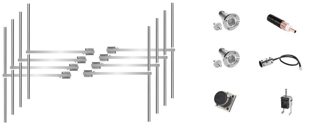 Complete Package composed by: 8 Bay Dipole FM Antenna - Wide Band - Stainless, 30 meters of 7/8 inch Coaxial Cable with connectors, grounding kit, hanging kit, Hoisting Grip and Wall/Roof Thru kit. 1 5/8 Input Connector - Max Power: 15kW - Gain: 11dBd