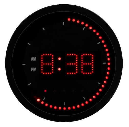 digital studio clock, black with red lights